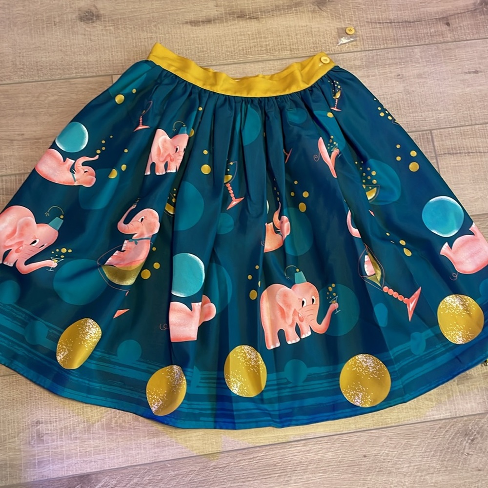 The Oblong Box Shop Tipsy Elephant Retro Full Vintage Print Skirt - Picture 3 of 7